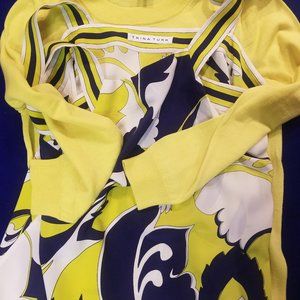 Trina Turk Navy and Yellow 100% Silk Tank Top Only